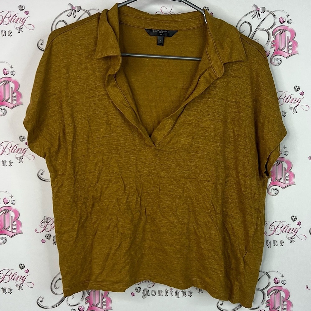 Banana Republic linen tshirt tee yellow rusty Mustard Button Down Shirt